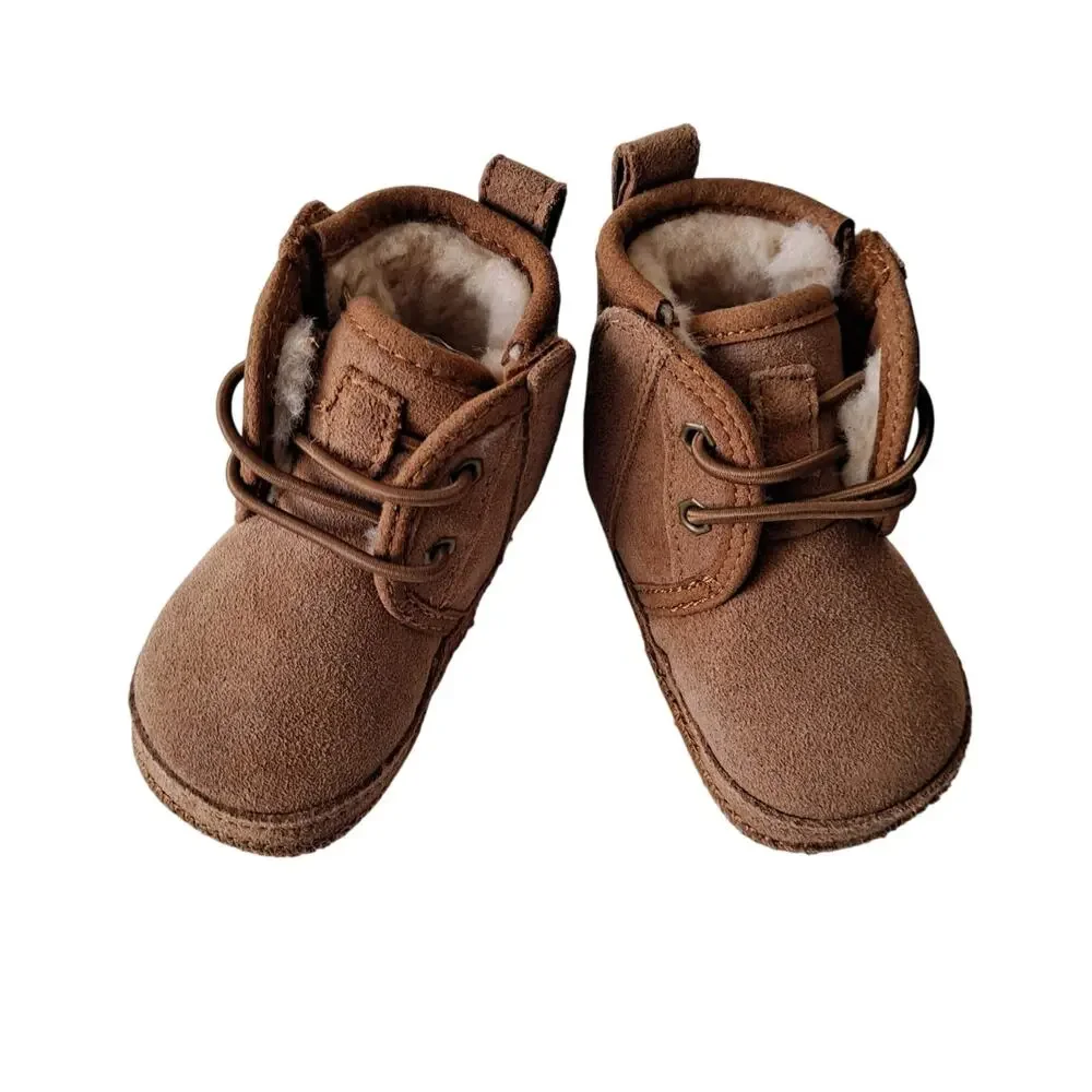 NWB UGG Baby Neumel Suede Wool Lined Ankle Boots Chestnut Kids Infant Size 0/1